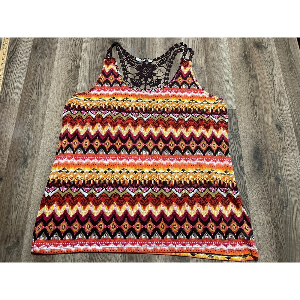 Willow Bay Tank Top, Women's Plus Size 3X, Red White Orange Yellow Brown